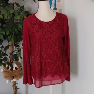 Lee Lace Layered Long Sleeve Blouse M